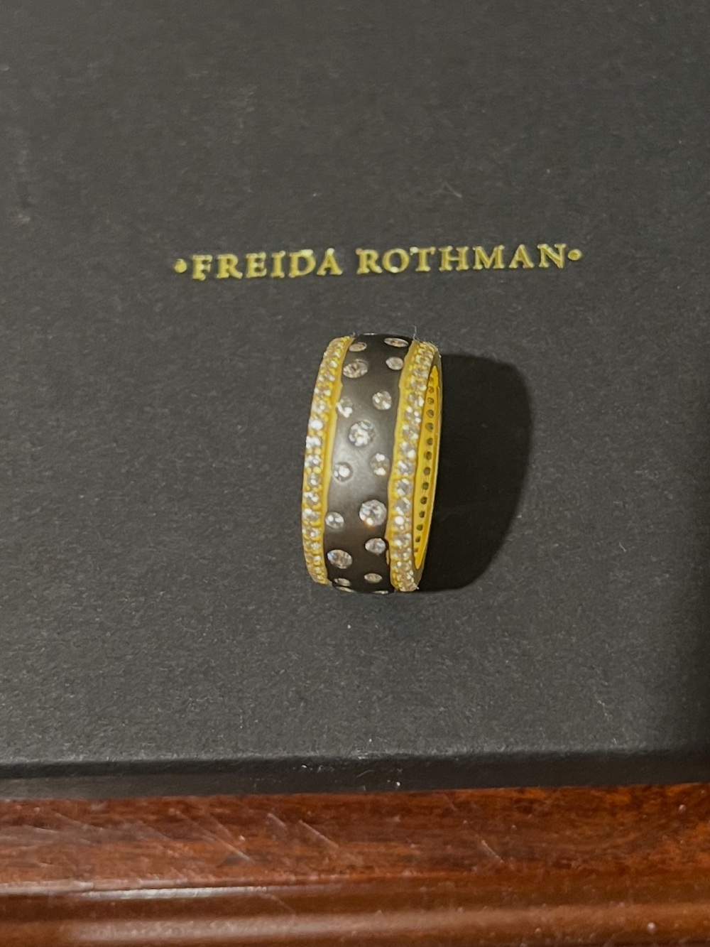 Freida Rothman size 6 Black and Gold Pavé Wide Band Ring
